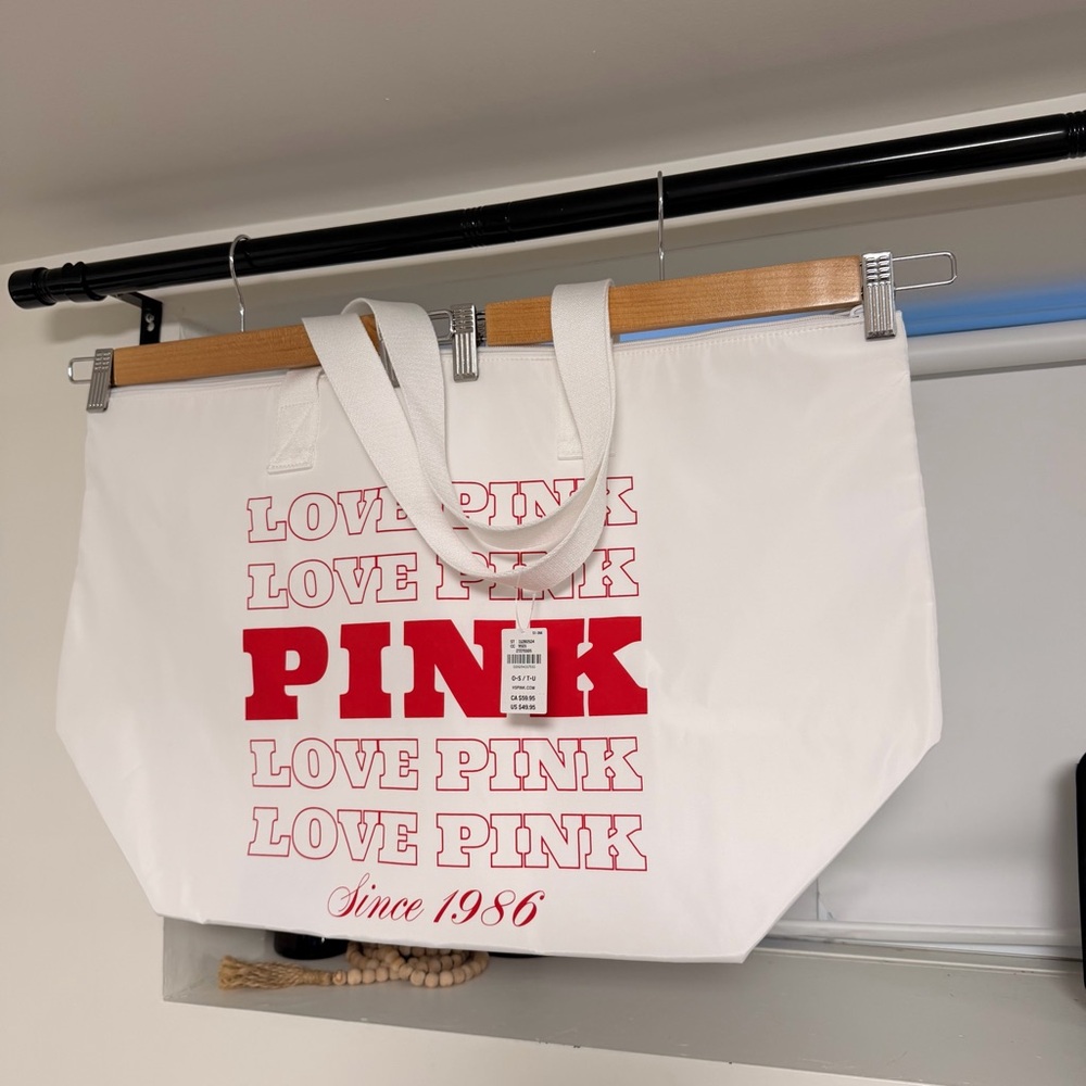 PINK Victoria's Secret White Canvas Tote Bag NEW - Picture 2 of 6